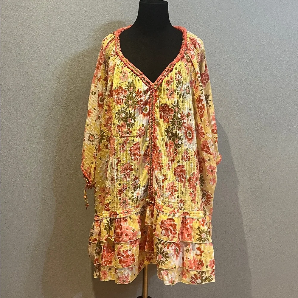 Poupette St. Barth Poncho Nava CT Stripe Yellow  90’s   NWT
